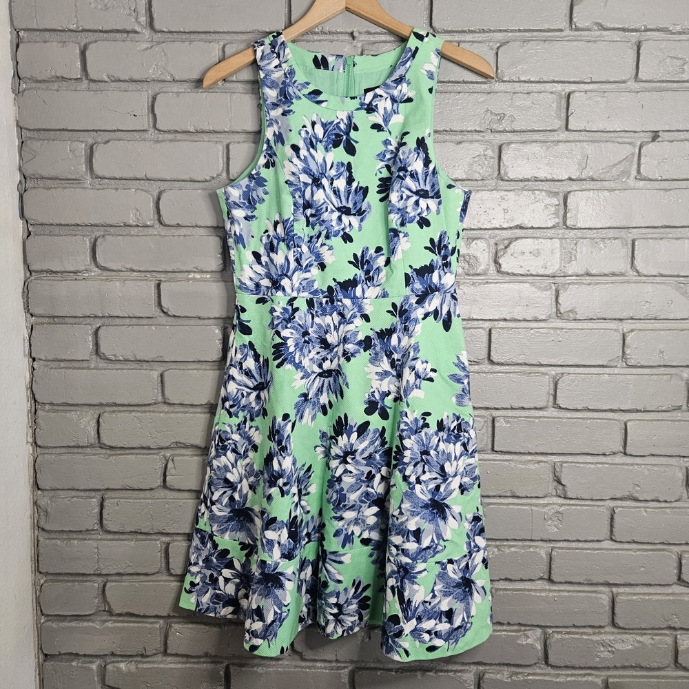 J. Crew Womens Dress 6 Blue Green Photo Floral Fit Flare A Line Sleeveless